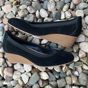 Lands' End Black Suede Wedge Slip-On Shoes‎